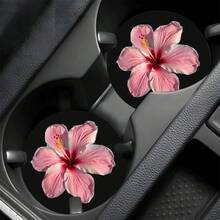 2pcs/4pcs Pink Hibiscus Blooming Pattern Car Cup Holder Coasters, Non-Slip Durable Easy To Clean, Cup Holder Decor | Perfect Gift For Friends, Lovers, Elders, Father's Day, Mother's Day And Other Holidays - A - View 10