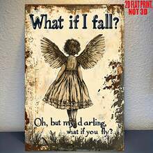 1pc 2D Flat Vintage Iron Wall Art Plaque, Angel Design With Inspirational Quote, Rustic Distressed Finish, Suitable For Home Decor, Pre-Drilled Holes As Shown In Size Chart, No Hanging Chain Included - Multicolor - View 3