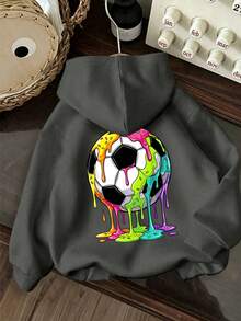 Tween Boy Fun Graphic Print Sweatshirt, Warm & Comfortable Thermal Lined Pullover Sweatshirt For Autumn/Winter - Dark Grey - View 3