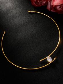 outingfit 1pc Minimalist Luxury Oval Rhinestone Asymmetric Double Layer Open Collar Necklace For Women Wedding, Ball And Party Jewelry - Geometry - View 9