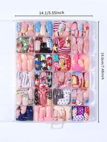 600pcs (24 Mixed Colors) Short Oval Y2K 3D Gel Colorful French Press-On Nails, With Star, Colorful Line, Heart, Polka Dot, Flower And Starfish Design, Popular Combination, Suitable For Acrylic Fake Nail Set, Suitable For Women's Daily And Party Use - Multicolor - View 4