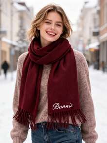 1pc Customized Name Embroidered Scarf, Personalized Winter Scarf For Men And Women, Can Customize Logo Or Name Initials, Anniversary, Birthday, Christmas Gift - Multicolor - View 4