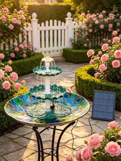 3-Tier Solar Powered Bird Bath 3.5W , Convertible Bird Feeder & Water Fountain Kit, Drop-Resistant Outdoor Water Feature For Yard Decor, Ideal For Attracting Birds, Perfect For Spring Backyard Upgrades,Garden Stuff, Gardening Supplies