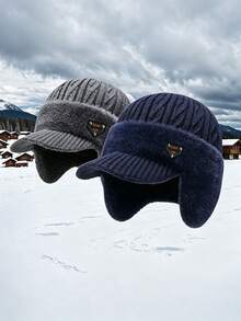 1pc Autumn/Winter Knitted Beanie Hat With Brim, Unisex Ear-Flap Warm Woolen Cap, Fashionable Versatile Pullover Hat For Daily Wear And Travel - Multicolor - View 6