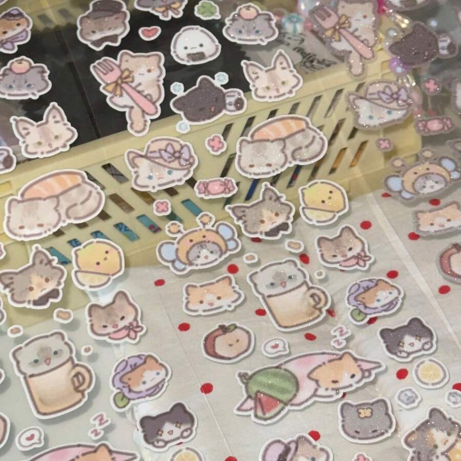 35cm/Loop Sweet Little Kitten Cartoon Cute Cat Die Cut Dispensing Sticker DIY Deco Card Journal Scrapbooking Photo Card Phone Case Collage Supply - Black - View 1