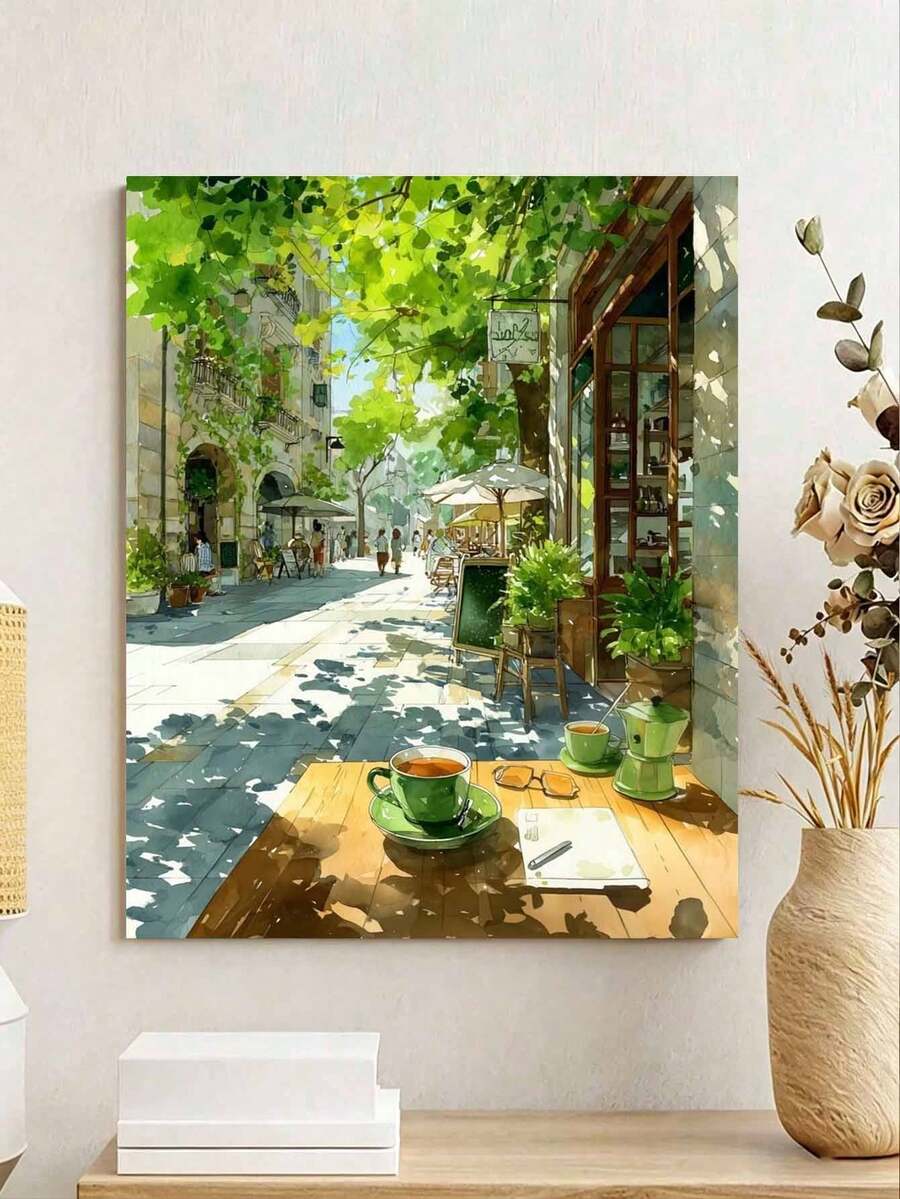 1pc DIY Street Scene Oil Painting, Suitable For Adult Beginners Canvas Oil Painting, Relaxing Handmade Art Gift, Home Decor Wall Art, Acrylic Paint Holiday Gift