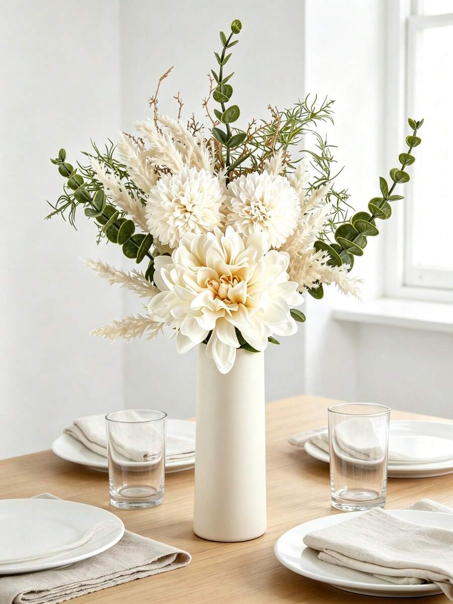 Artificial Flowers Bouquet Fake Eucalyptus Plants For Home Decor Silk Flower Arrangements Indoor Dining Coffee Table Decor For Living Room Wedding Party Decoration (Vase Not Included) - Multicolor - View 1