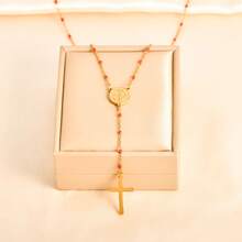 1PC Cross-Border European & American Luxury Style Stainless Steel Oil-Drip Cross Bead Necklace, Handmade Cut, Subject To Actual Product - Red Drip Cross Bead Necklace - View 7