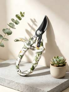 1pc Curved Pruning Shears SK5 Steel Blade Floral Print Handle Bypass Secateurs Precision Garden Clippers Spring Loaded For Bonsai Fruit Picking Potted Plants Trimming (Free Cardboard Packaging) - A - View 1