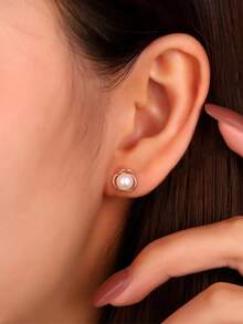 1 Pair Women's Earrings, Suitable For Wedding, Engagement, Anniversary, Party Wear, Valentine's Day Gift. No Box. - Rose Gold - View 1