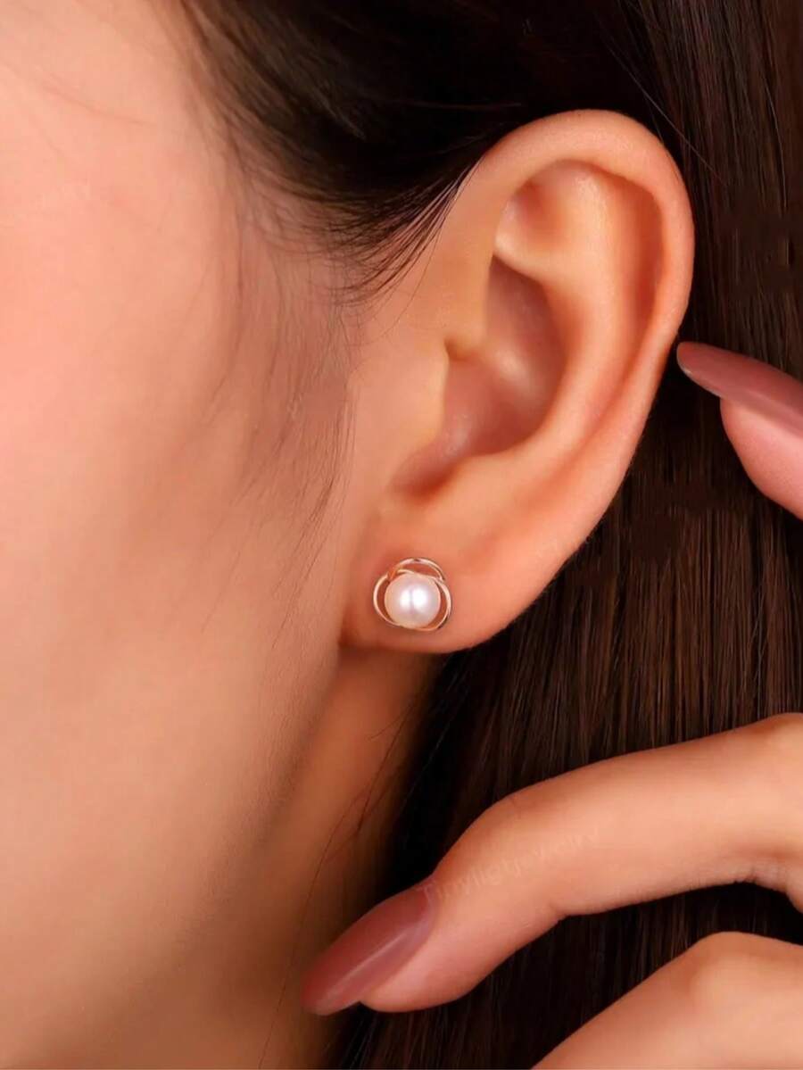 1 Pair Women's Earrings, Suitable For Wedding, Engagement, Anniversary, Party Wear, Valentine's Day Gift. No Box. - Rose Gold - View 1