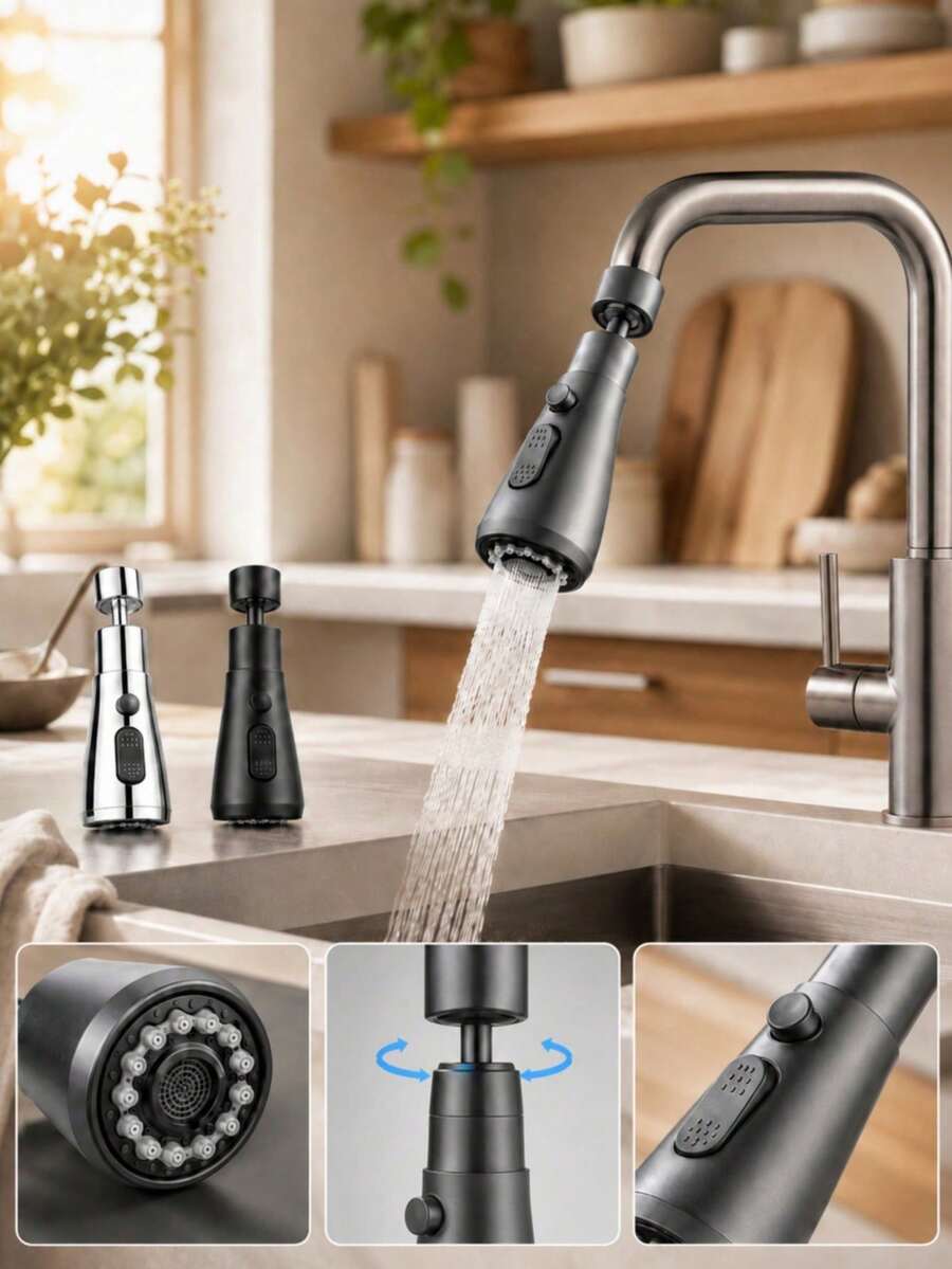 1080° Rotating Faucet Aerator, 3 Modes Kitchen Sink Sprayer Head With Pause & Spray, Anti-Splash Universal Faucet Extender, High Pressure Water Saving Nozzle For Kitchen/Bathroom, Easy Install With Brass Adapter - 1080° Rotating Faucet Aerator - View 1