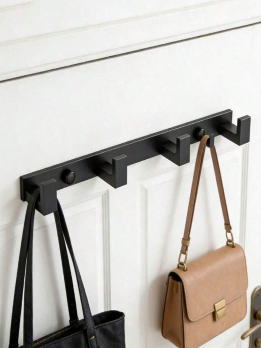 1pc Black Thickened Solid Space Aluminum Hook For Entryway, Bathroom, Wardrobe, Clothes Storage - View 1
