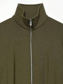Women's Solid Color Stand Collar Long Sleeve Zipper Front Casual Jacket - Army Green - View 6