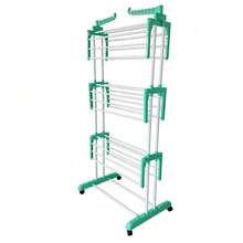 Shoze Foldable 3‑Tier Stainless Steel Laundry Drying Stand, Mobile Clothes Rack With Side Wings And Built‑In Wheels - green - View 8