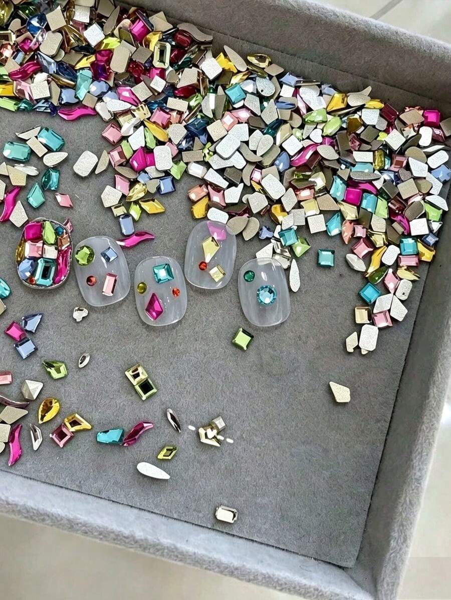 50pcs New Style K9 Material Colorful Stacked Rhinestones Super Shiny Nail Art Decoration Box Nail Accessories DIY Nail Salon Style - Multicolor - View 1