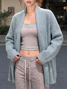 Women's Winter Casual Minimalist Elegant Premium Knit Cardigan Sweater Jacket - Blue - View 1