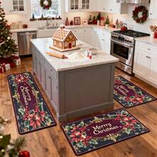 1/2/3pcs Christmas Theme Kitchen Rug, Flannel Kitchen Mat, Soft Comfortable Absorbent Non-Slip Machine Washable With Non-Slip Backing, Suitable For Multiple Scenes: Entrance, Living Room, Bedroom, Kitchen, Dining Room, Bathroom, Laundry Room, Hallway, Christmas Holiday Home Decor Mat - Multicolor - View 6