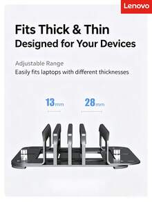 Lenovo WL02 Vertical Laptop Storage Stand, Steel & Aluminum Adjustable Width, Multi-Surface Silicone Protection, Desktop Multi-Device Organizer - View 4