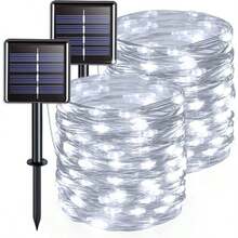 Cordão de Luz Solar Fio de Cobre 22m LED, Luz Colorida/Branco Quente/Branco Frio, À Prova D'água, Decoração Natal, Ano Novo, Jardim e Festa - Cordão de luzes de fio de cobre movido a energia solar com 22 metros de comprimento - Visão 14