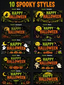 Personalized Text Halloween Fence Banner, Custom Family Name Yard Sign, Haunted House Witch Bats And Jack O Lantern Theme, Spooky Porch Decoration, Trick Or Treat Party Backdrop, Fall Holiday Outdoor Display For Families And Homeowners. - Multicolor - View 4
