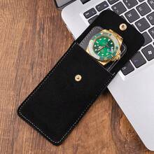 1pc Travel Watch Storage Bag, Portable Anti-Scratch Anti-Shock Premium Soft Suede Watch Organizer Pouch, Retro Minimalist Solid Color Rectangular Slim Snap Closure Fine Stitching Soft Lining Dust-Proof Watch Protection Storage Box, Business Travel Daily Carry Father's Day Birthday Gift - Multicolor - View 9