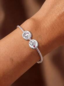 1pc Round Mother-Daughter Bead, Suitable For Women's Bracelets, Bangles, DIY Jewelry Making, And Daily Outfit Matching, Can Decorate Girls' Jewelry - Silver - View 3
