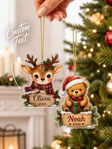 1pc Personalized Teddy Bear Reindeer Ornament, Custom Name Christmas Ornament, ,Christmas Tree Decor,Family Keepsake, First Christmas Gift,Christmas Gift - Multicolor - View 1