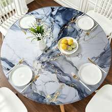 1pc Marble Pattern Round Tablecloth, Minimalist Tablecloth With Elastic Edge, Soft And Wrinkle-Resistant, Waterproof, Oil-Resistant And Scratch-Resistant, Suitable For Round Dining Table, Outdoor Restaurant Decoration And Outdoor Party, Kitchen, Baking, Outdoor Decoration, Outdoor Patio, Breakfast, Brunch And Party Decoration - Multicolor - View 1