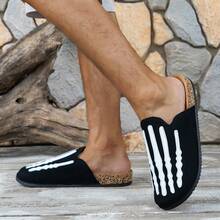 Halloween Men's Skull Bone Pattern Slippers, Soft Cork Insole, Anti-Slip, Wear-Resistant, Indoor/Outdoor Casual Home Slippers - Black - View 2