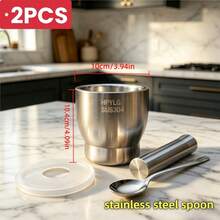 2PCS 304 Stainless Steel Mortar And Pestle Set, Multifunctional Pepper Grinder Garlic Masher Spice Crusher, Pill Medicine Crushing Jar, Manual Press Squeezer, Anti-Slip & Splash Proof, Must-Have For Home Kitchen Outdoor Camping - Silver White - View 4