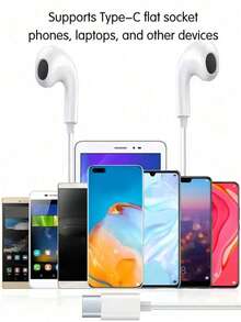 Type C Wired Earphones 3.5mm Round Plug USB C In-Ear Headphones Electronic Call & Music Bass Stereo Earphones Compatible With IPad/PC - View 2