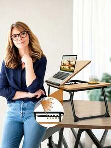Adjustable Foldable Bed Desk, Tilting Top With Cup Holder & Side Storage, Portable Anti-Slip Laptop Table, Ergonomic Desk For Bed Sofa Home Use, Perfect For Students Workers Adults - Multicolor - View 8