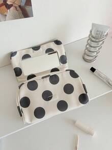 1pc Polka Dot & Striped Makeup Bag With Built-In Mirror, Portable Large Capacity Cosmetic Storage Bag, Women & Girls Travel Toiletry Organizer, Daily Use - Multicolor - View 11