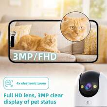 JOOAN 1296P Full HD Dual Lens Security Camera 360° Panoramic View Day & Night Full Color Auto Tracking Electronic Fence Sound Detection 5G Dual Band WiFi AP Hotspot Offline Monitoring Supports SD Card & Cloud Storage - White - View 5