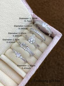 5pcs Exquisite Minimalist Cubic Zirconia Geometric Ring Set, Suitable For Women's Party And Gathering - Silver - View 4