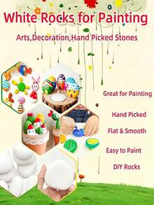 Medium Smooth White Painting Stones - Flat And Hand-Selected, Suitable For Crafts, Art, Decoration - No Chemical Components, Smooth Surface, Even Effect, Suitable For Beginners And Craft Projects, Craft Supplies, Art Projects, Decorative Stones - Multicolor - View 4