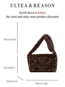 1pc Leopard Print Plush Shoulder Bag, Women's Vintage Casual Crossbody Bag, Autumn/Winter New Style, Top Handle, Suitable For Daily Use - Coffee - View 9