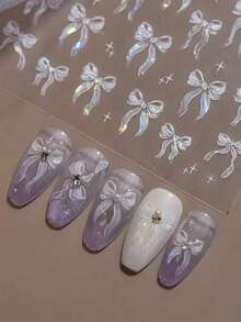 Exquisite Butterfly Wing Nail Stickers, Self-Adhesive Fragrance-Free, Suitable For Hand And Foot Decoration, Elegant Design, Easy To Apply, Perfect For Summer DIY Nail Art - White - View 1