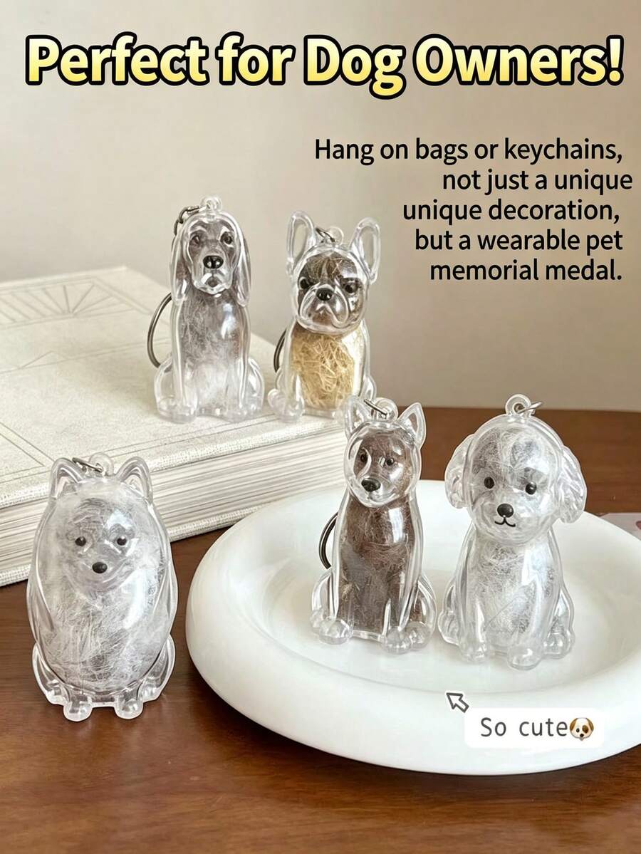 Pet Hair Memorial Keychain Pendant, Cute Teddy Dog Transparent Hair Collector, Creative Dog-Shaped Keychain, Designed For Collecting Pet Hair, Can Be Used As A Keepsake - Multicolor - View 1