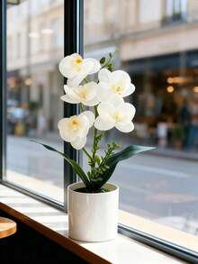 1pc Artificial Phalaenopsis Orchid Potted Plant - White - View 11