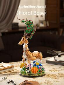 1161pcs Floral Sika Deer Building Block Set,DIY Assembly Animal Model Puzzle Toy, Creative Desktop Home Decoration, Birthday Holiday Gift For Teens & Adults,Home Tabletop Display Decor & Gift - Multicolor - View 4