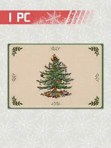 1/4p/6pcs Christmas Table Decor Placemats With Pine Tree Elements, Heat Resistant Faux Linen Polyester Fiber Material, Rectangular Washable Table Mats, Suitable For Home Dinner, Coffee Table, Durable Kitchen And Dining Room Decoration, Party And Scene Decor, Home Decor - Multicolor - View 19