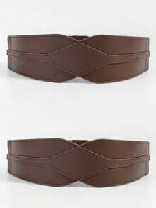 1pc Women's Minimalist Rhombus Decor Waist Belt, Suitable For Halloween Party Or Daily Outfit, Coffee Color - Brown - View 13
