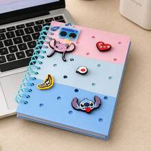MINISO Disney Stitch & Angel Mickey DIY Notebook,Removable Charms And Stickers, A5 Lined Journal, Cute Cartoon Themed Diary, Portable Travel - A5 - View 7
