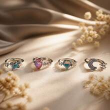 1 Pc Fantasy Copper Zirconia Butterfly Heart Moon Ring Women Gift - Silver - View 8