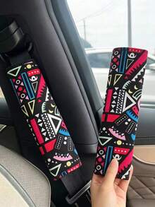 1/2pcs Black Background Geometric Pattern Random Print Car Seat Belt Shoulder Pads Bohemian Style - A - View 4