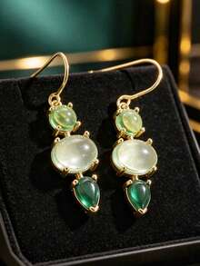 DIYCCPC Elegant Light Green Transparent Oval Pendant Earrings, Handmade Jewelry Suitable For Women's Daily Wear, An Ideal Gift For Females - Green - View 6