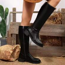 FVPFVP 2024 Autumn/Winter New Versatile Over-The-Knee Boots, Women's Chunky Heel Elastic Slim Fit Flat Riding Boots, Party Boots - Black - View 5