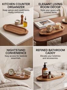 1pc Acacia Wood Tray, Serving Plate, Wooden Plate With Handle, Tray, Can Be Used As Breakfast Tray, Cheese Tray, Coffee Tray, Serving Tray, Dinner Plate, Storage Tray, Suitable For Home Decor, Kitchen Countertop, Coffee Table Display, Kitchen Gadget, Bathroom Storage, Autumn Decor, Easy To Clean, Perfect For Halloween, Christmas, Housewarming Gift - Brown - View 6